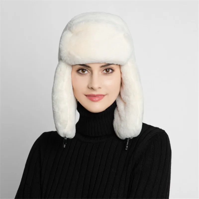 

Russian style Women Thicker Earflap Heating Keep Warm Ca p Winter Bomber Ski Cycling Faux Fur Hat Windproof Thermal Neck Warmer
