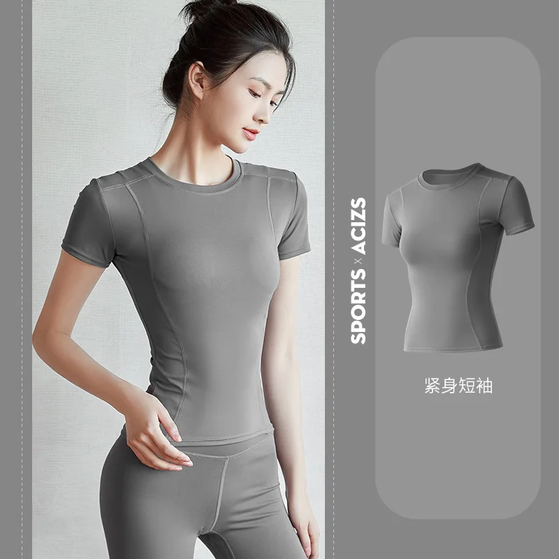 

Women's Sports Wear For Fitness Running Jogging Seamless Short Sleeve Gym Woman Sport Shirt Yoga Top Female T-shirt