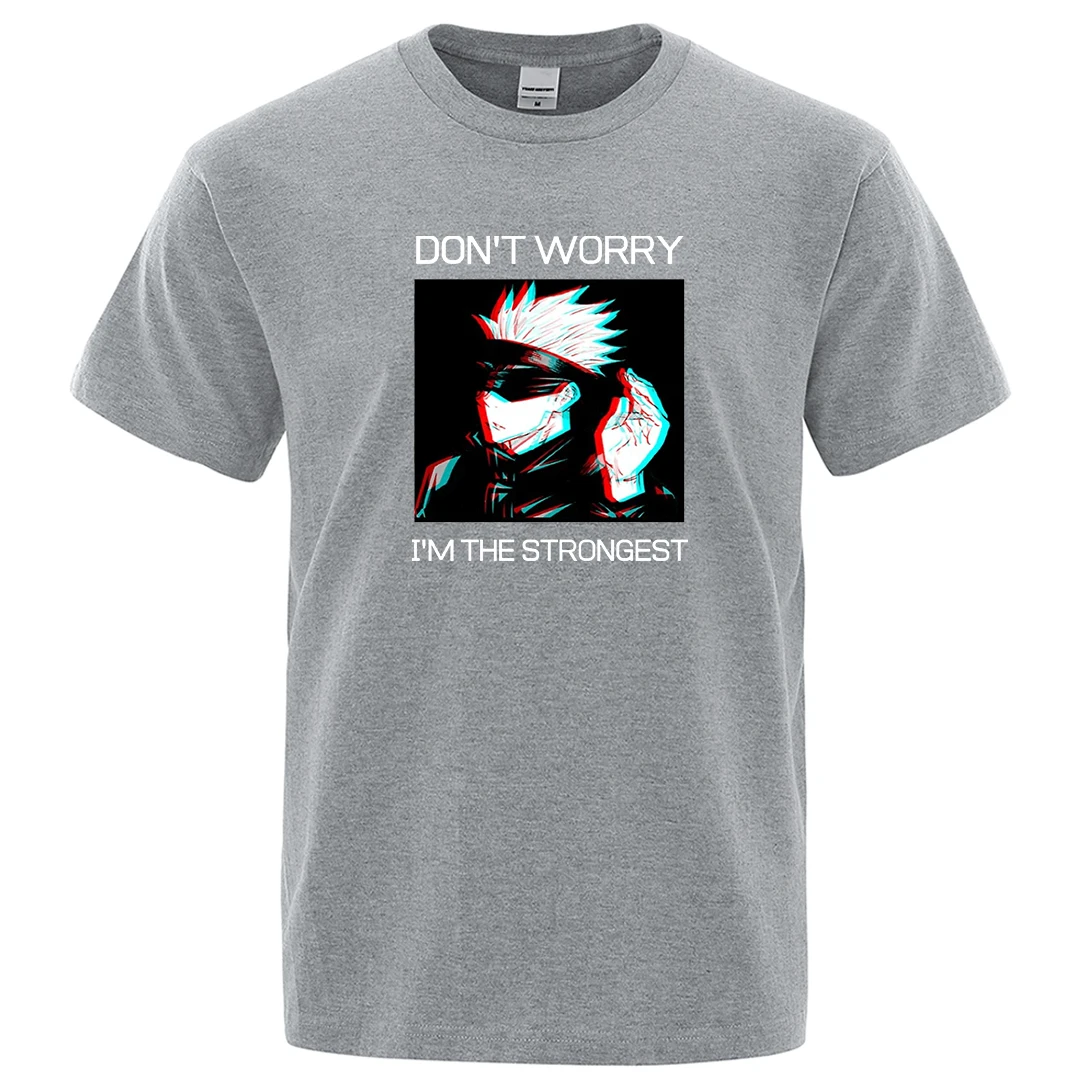 

Mens Summer Fashion Mens Clothing Don't Worry I'm The Strongest T Shirt Jujutsu Kaisen Anime T-Shirts Casual Harajuku Tees Tops
