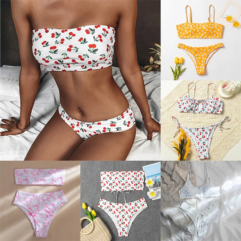 

Женский купальник, новинка 2021, женский купальник на шнуровке, сексуальный топ-труба с принтом, комплект бикини женский комплект 2 шт.