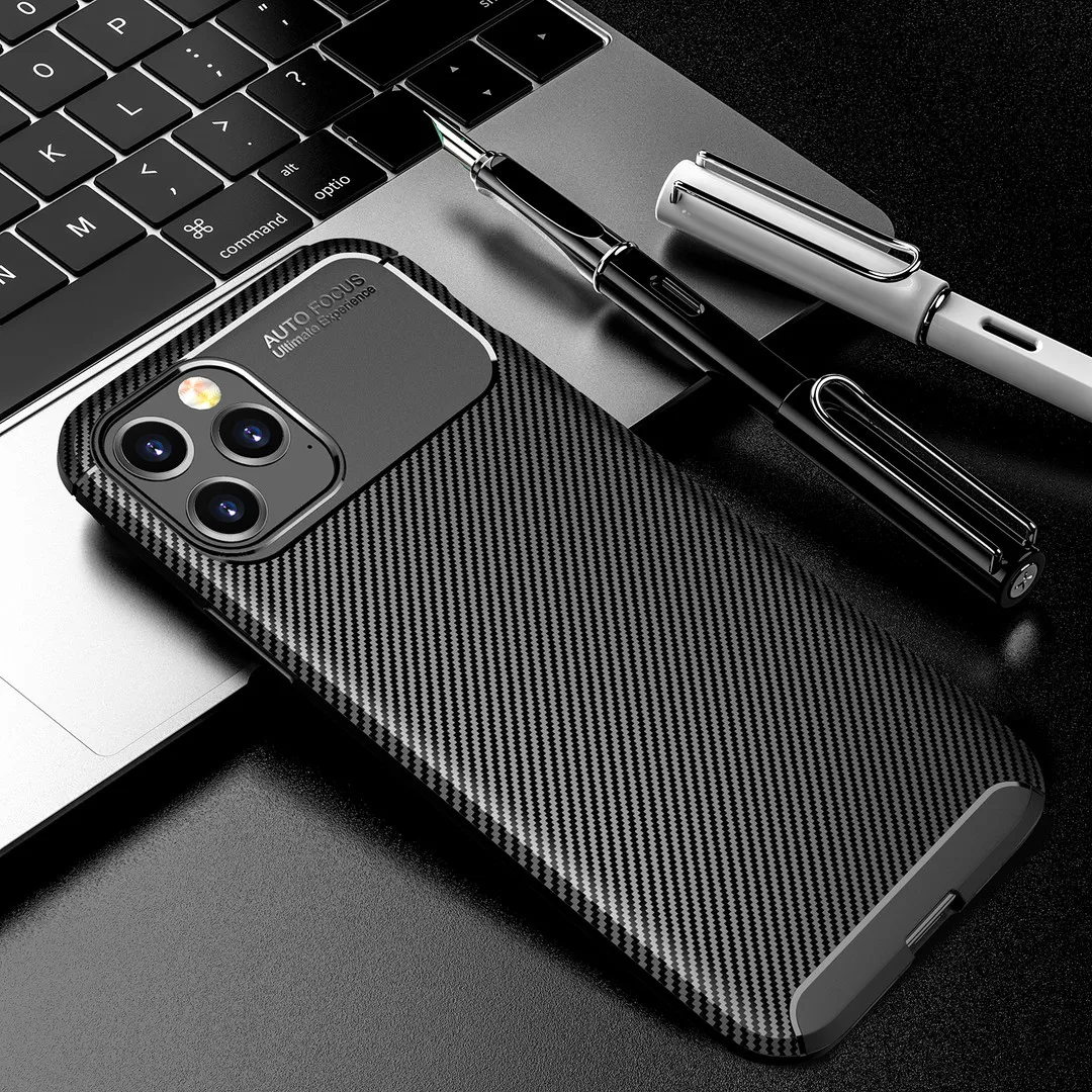 

For iPhone 12 11 PRO Max MINI Case Carbon Fiber Back Cover Beetle Series Soft Phone Shell For iPhone X XR XS Max