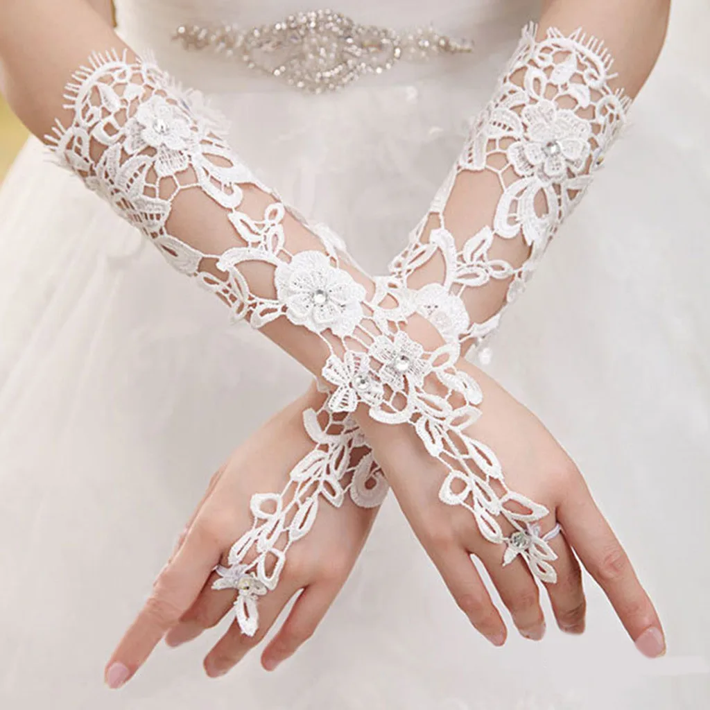 

Women's Fingerless Gathered Lace Sequined Satin Bride Party Gloves Breathable Bridal accessories bridal gloves lace gloves