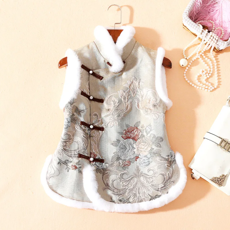 

H.RONG.X New Fashion Winter Retro Cheongsam Coat Traditional Chinese Elegant Improved Qipao Vest Spring CNY Orient Chipao Tops L