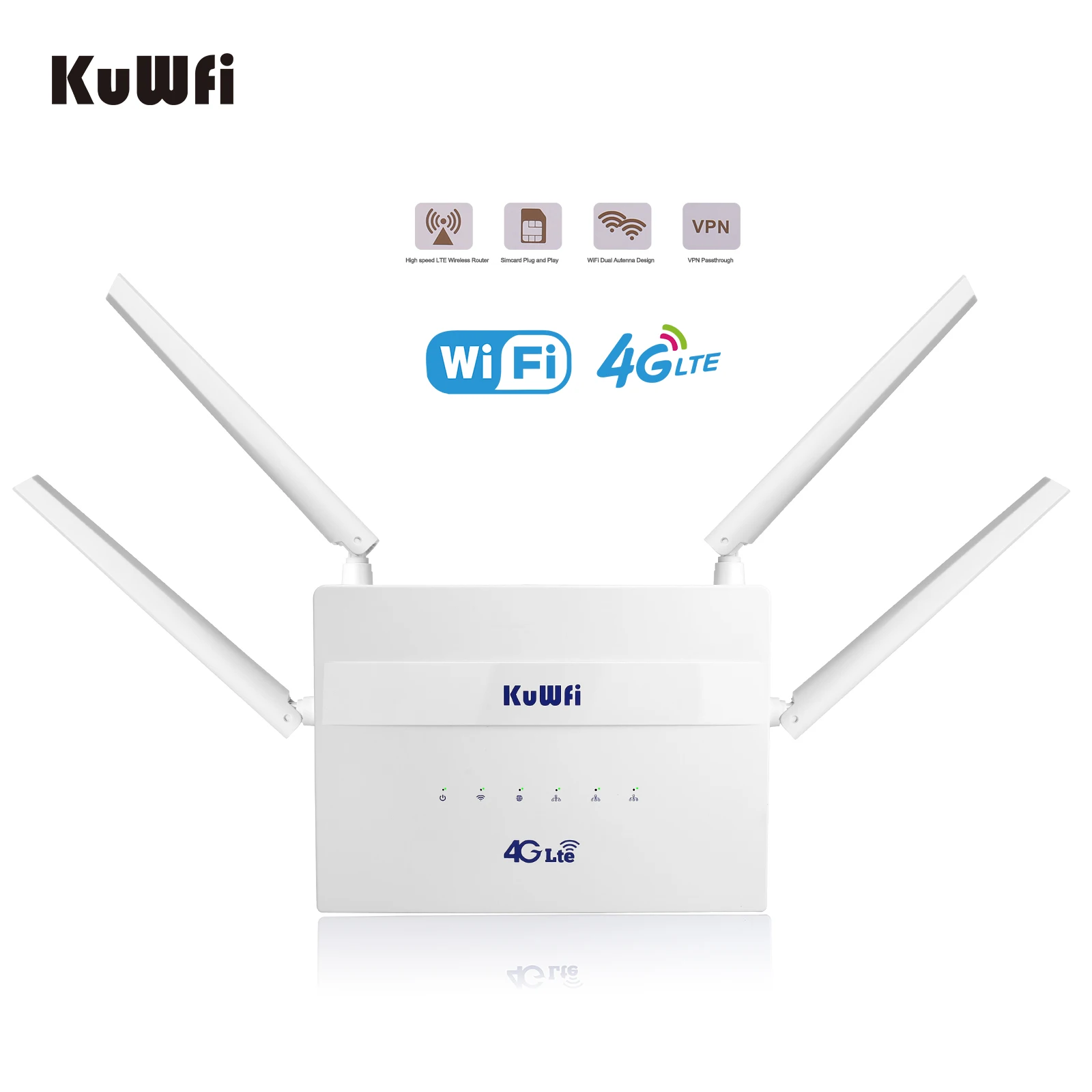 KuWFi 4G LTE CPE WiFi роутер 300Mbps беспроводной широкий охват с 4 внешними антеннами высоким