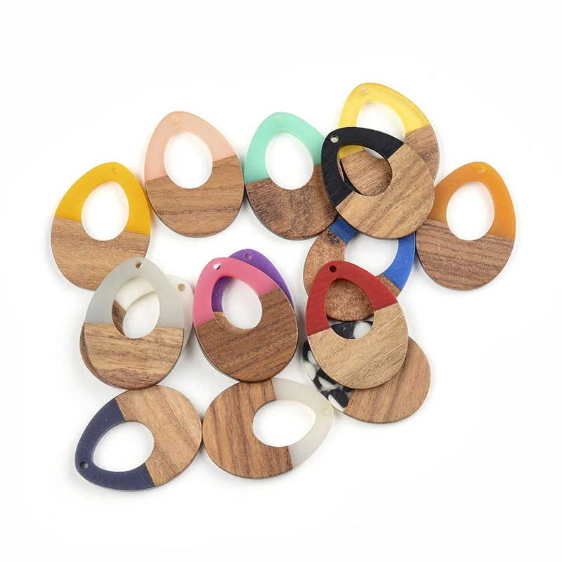 

10PCS Star Round Oval Personality Wood And Resin Stitching Irregular Pendant Earrings For Woman Material Jewelry Accessories