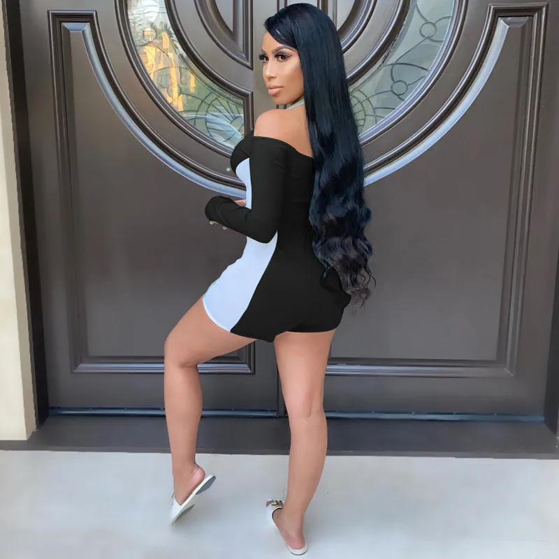 

Women Romper Bodysuit Long Sleeve Sexy Deep V Neck Bodycon Stretch Leotard Crop Top zipper Short Pajamas Women Overalls Jumpsuit