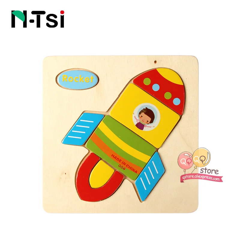 N-Tsi, детские деревянные головоломки, игрушки для малышей, Развивающие головоломки, Развивающие детские игрушки для детей, игры, Мультяшные животные, подарок, 3 года - Цвет: Rocket
