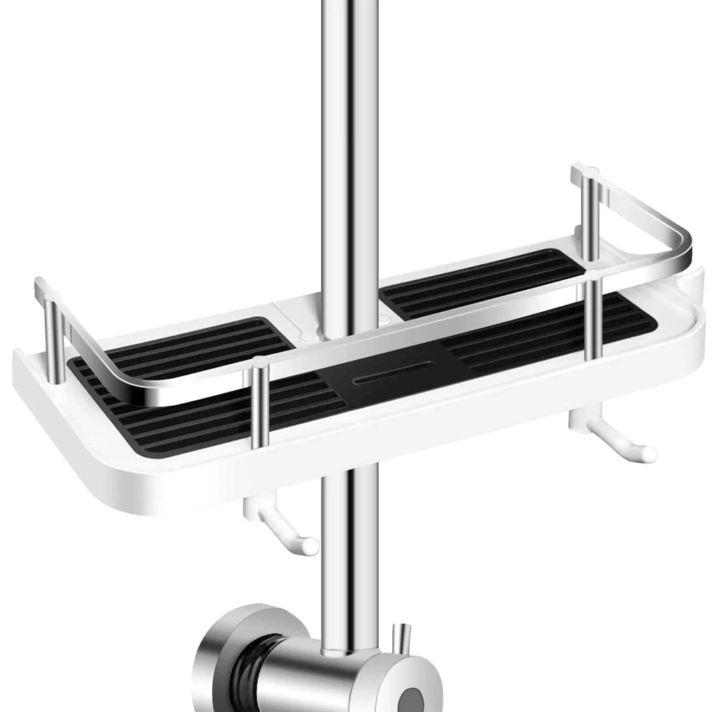 

Shower Storage Rack Organizer Bathroom Pole Shelves Shampoo Tray Stand Single Tier No Drilling Lifting Rod Shower Head Holder