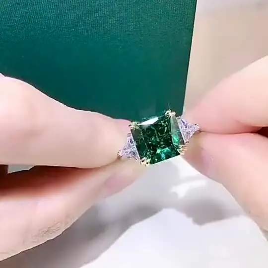 

New S925 Sterling Silver Jewelry Emerald Ring 10*10 Square Simple Female Ring 5A Zircon Factory Direct Sales