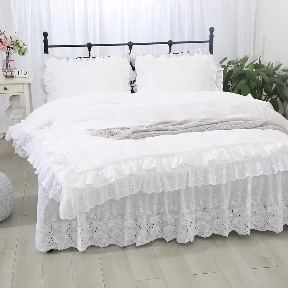 Бесплатная доставка Корейская принцесса оборками белая вышитая подкладка