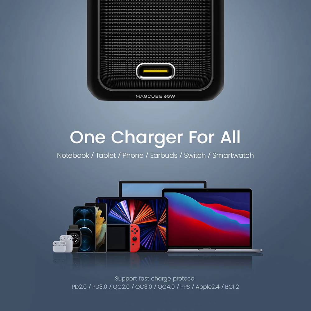 AOHI-cargador Magcube de 65W GaN +, cargador tipo C PD con Cable USB C a C de 100W, cargador r&aacute;pido para MacBook, iPhone 13, 12-5