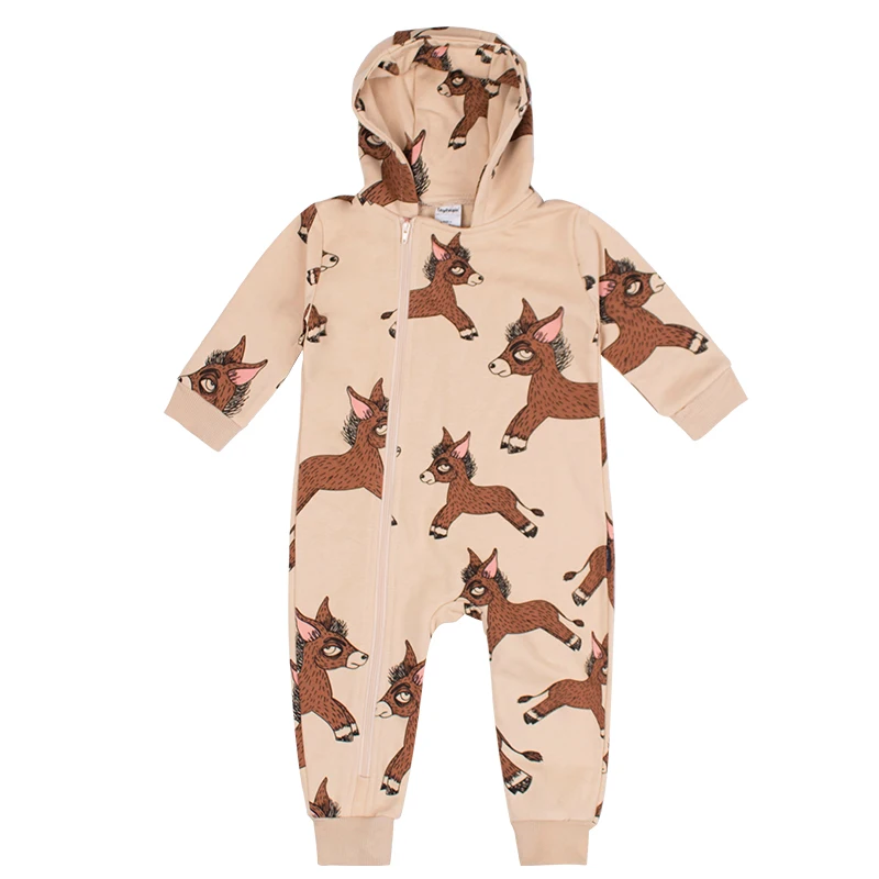 Детский комбинезон с осликом TinyPeople хлопковый капюшоном для мальчиков и девочек