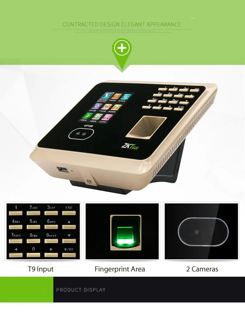 

ZK UF100Plus Face Facial Fingerprint Identification Time Attendance Terminal Face Recognition WIFI TCP/IP with Color Camera