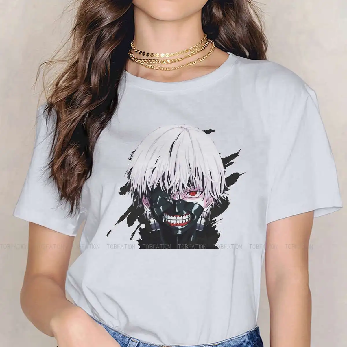 

Футболка Kaneki для девочек Токийский Гуль тоук Кирисима Кен аниме топы Vogue Женская Футболка мягкий Графический оверсайз