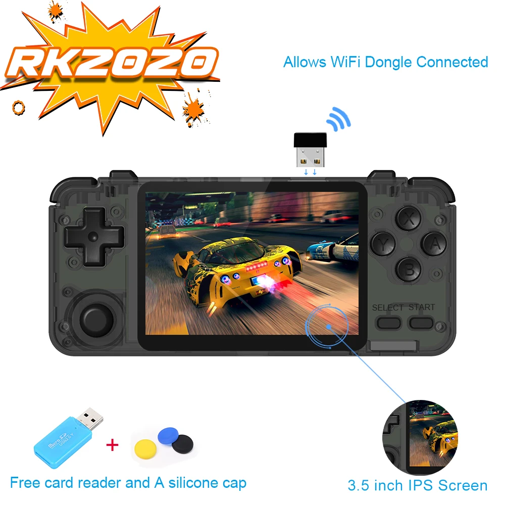 3D игровая Ретро консоль POWKIDDY RK2020 3 5 дюйма IPS экран портативная PS1 N64 игры