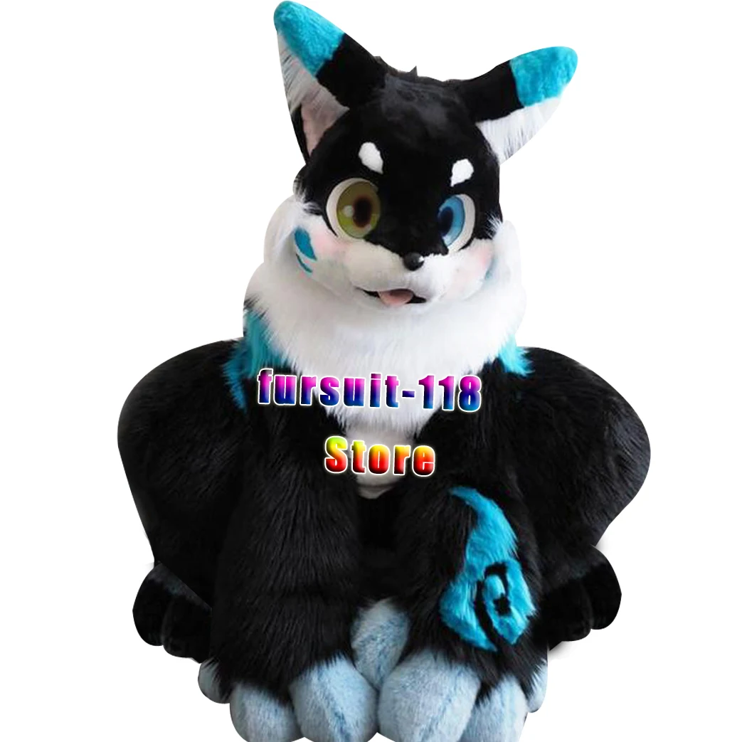 Fursuit длиннохвостая хаски собака лиса волк костюм талисман мех мультфильм кукла