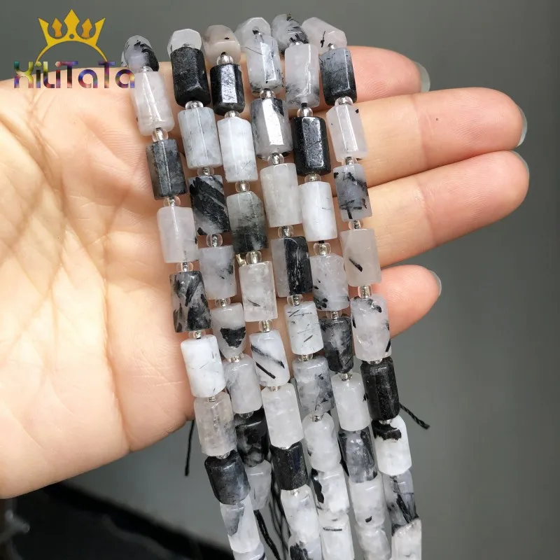 Натуральный граненый черный рутилированный кварцевый камень бисер