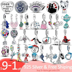100% Подвески серебряного цвета, бусины в виде кота, сердца, подходят для оригинальных браслетов из бусин Pandora, серебряные украшения