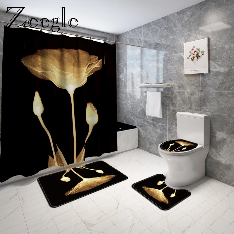 Коврик для ванной и фланелевая занавеска душа с цветочным принтом коврик