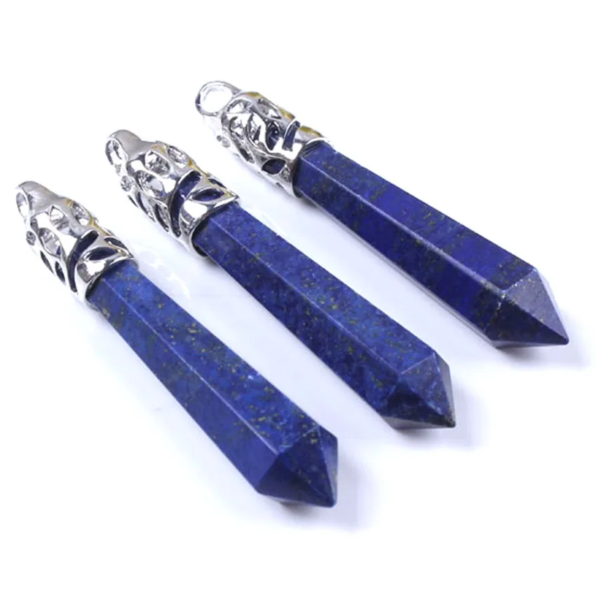 KFT покрытый серебром натуральный Lapis Lazuli камень Шестигранная Призма маятник