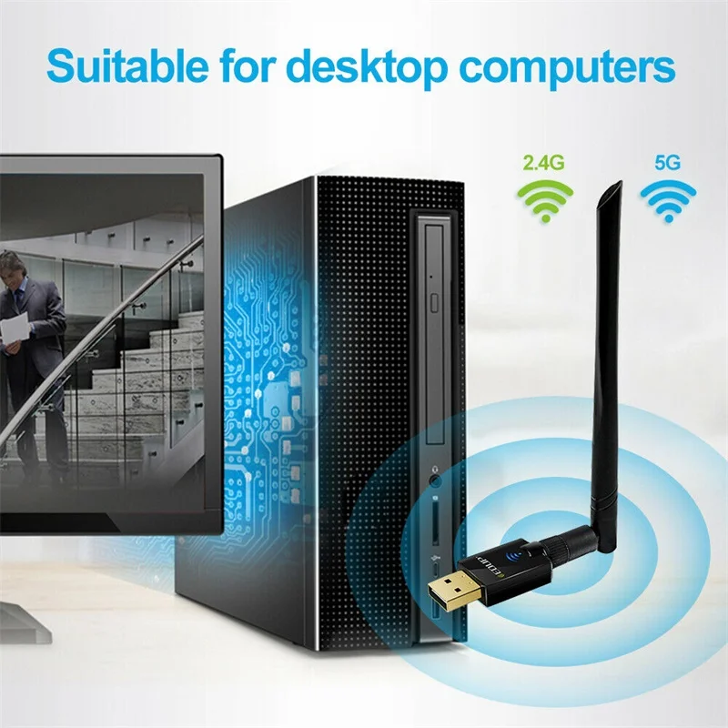 Wi Fi USB адаптер EDUP 600 Мбит/с 5 ГГц антенна 6 дБи 802.11b/n/g/ac|Сетевые карты| |