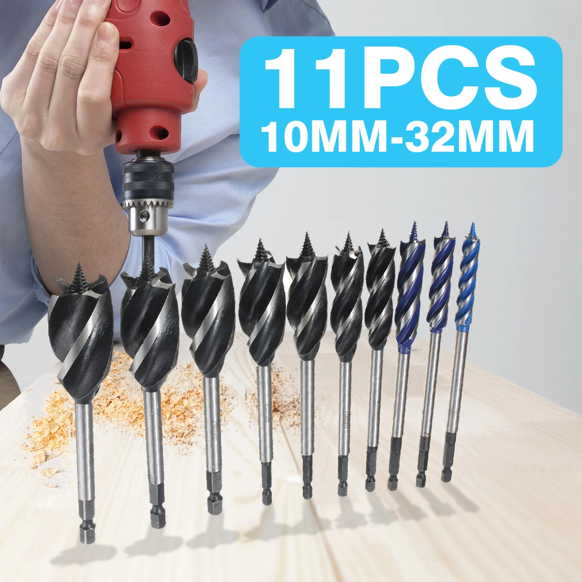

10mm-32mm Twist Drill Bit Set Wood Fast Cut Auger Carpenter Joiner Tool Drill Bit For Wood Cut Suit for woodworking