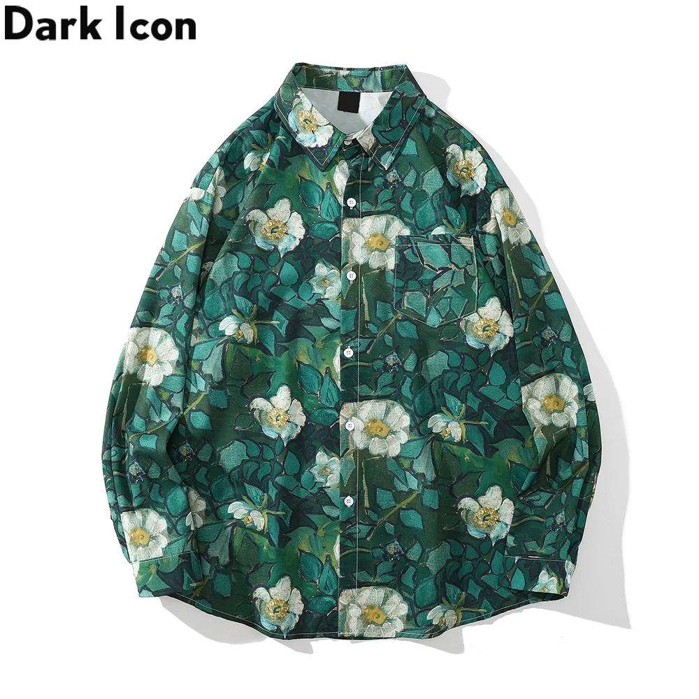 

Dark Icon Floral Long Sleeved Men's Shirt Turn-down Collar Shirts for Men 3Colors