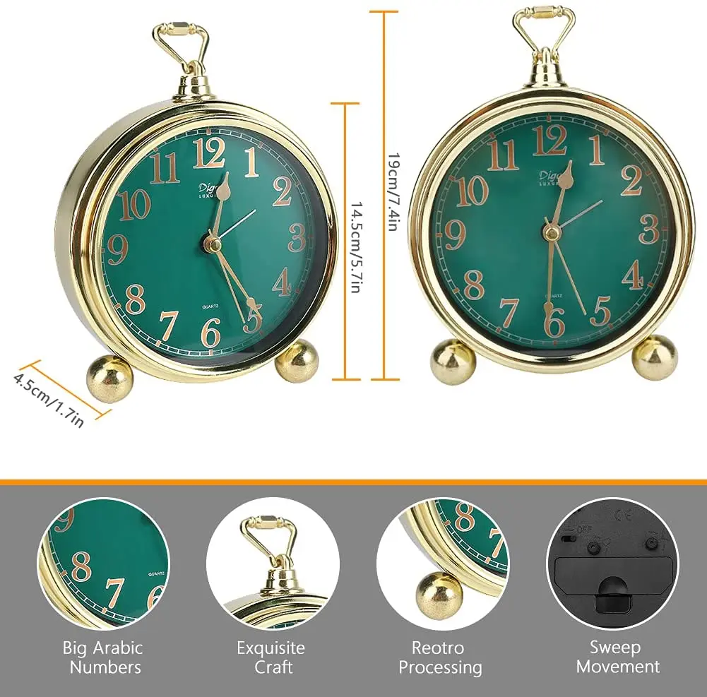 

Классические аналоговые часы в стиле ретро, вибрирующие раньше, аналоговые винтажные часы с будильником, работающие от батарейки, кварцевы...