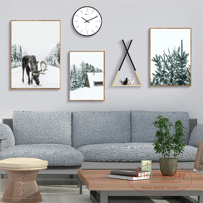 

Moose Winter Animal Snow Forest Posters And Prints Canvas Painting Wall Pictures For Living Room Nordic Decoration Home Decor