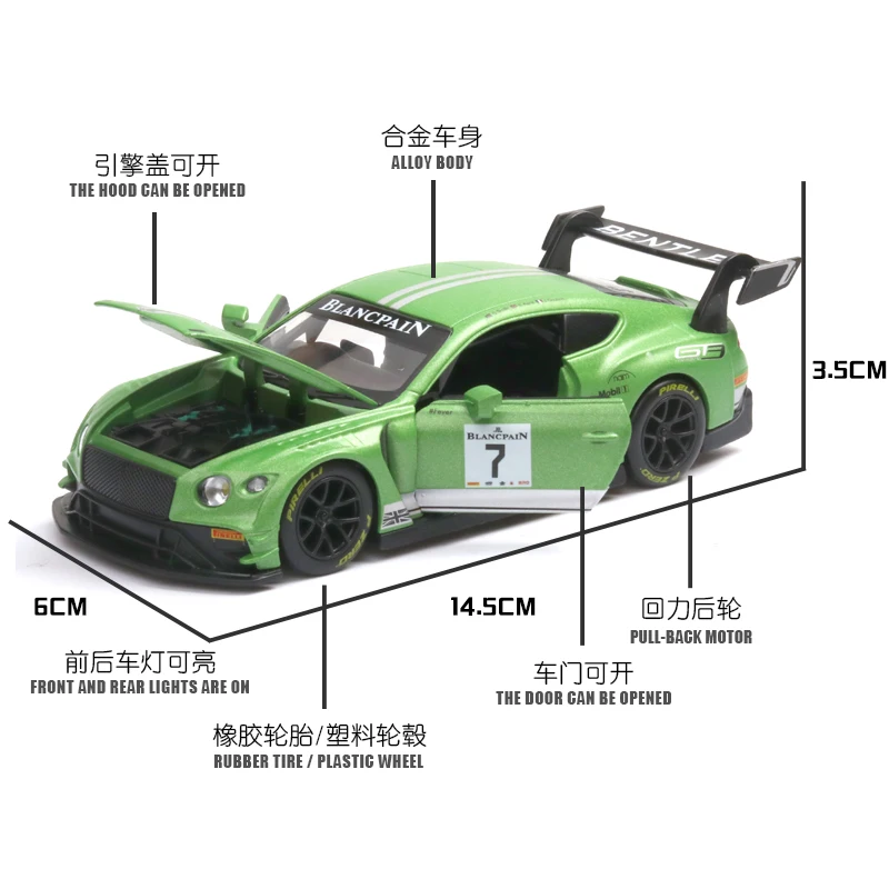 Высокая моделирования 1:32 Bentleys Continentals GT3 Diecasts Супер гоночный автомобиль детская
