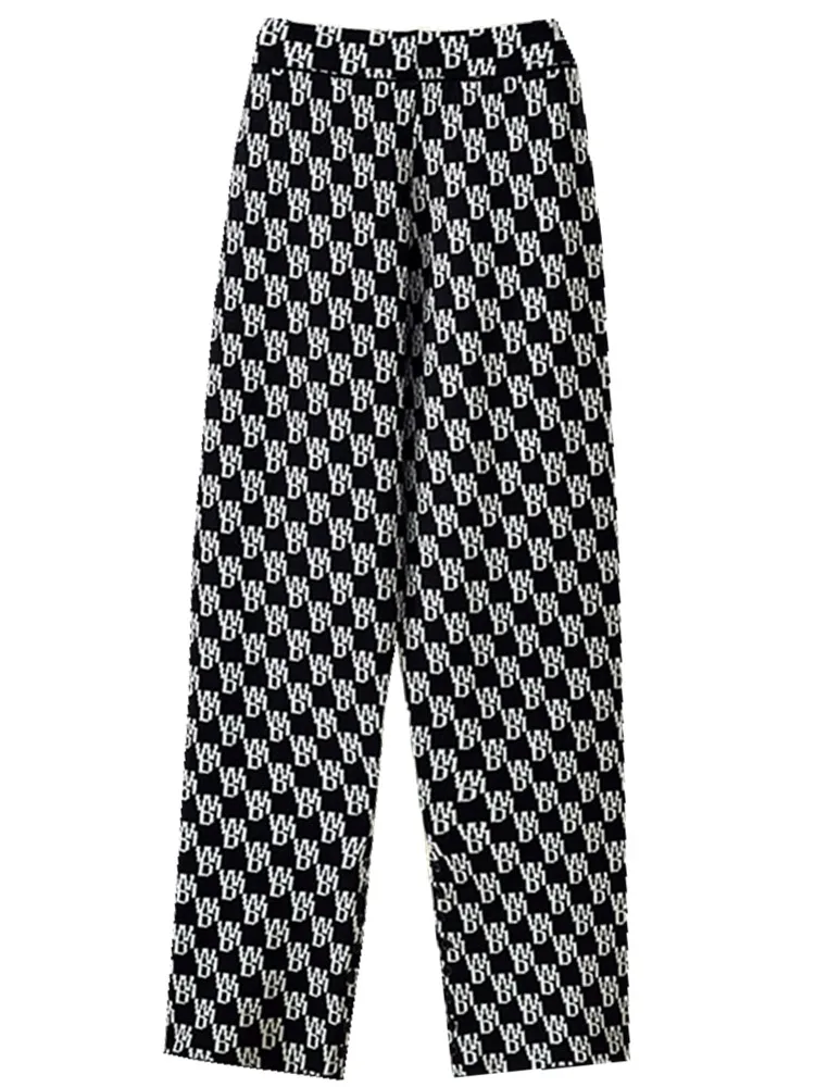 

Ins European Chic Casual Knitted Letters Straight Pants Woman Wide Leg Loose Leisure Girls Long Trousers Japanese
