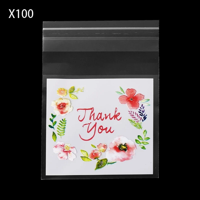 

100pcs 4 Sizes Plastic Thank You Cookie Package Candy Bag Self-Adhesive Gift DIY