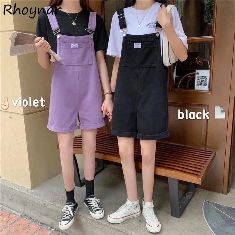 

Rompers Women Vintage Preppy Style Teens Korean Fashion Loose Denim Vacation Sweet Overall Femme Clothing Casual Summer Wide Leg