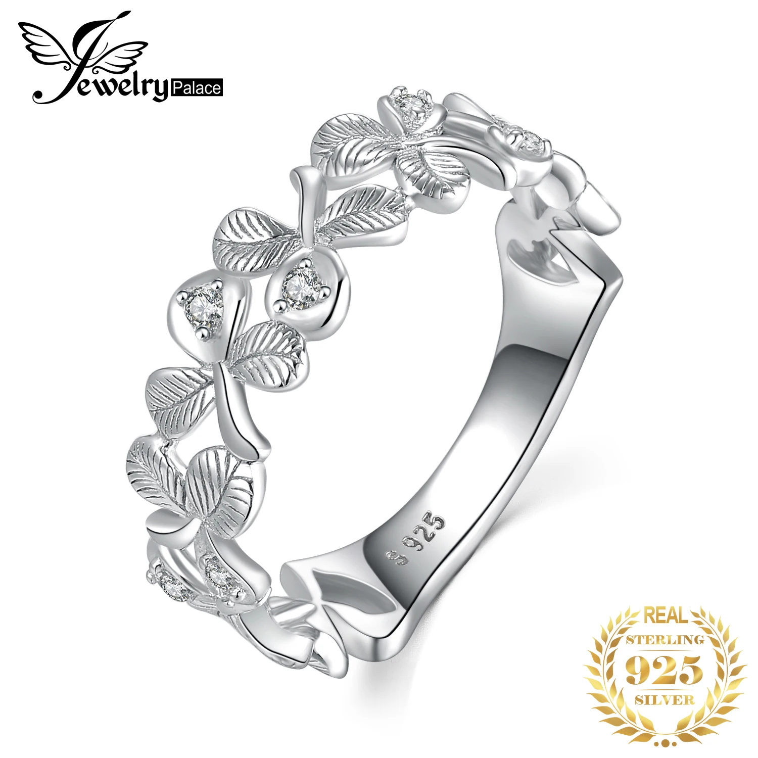 JewelryPalace Lucky 3 листьев клевера кубического циркония стекируемые Свадебные Кольца