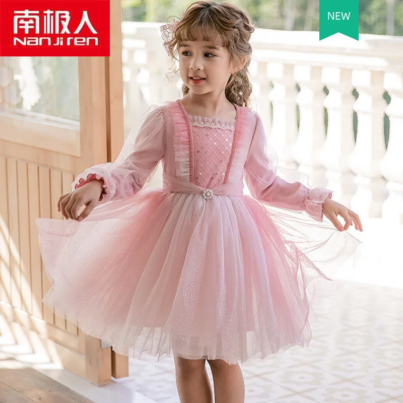 

Nanjiren Children Clothing Girls Dress Girls Casual Dresses Cute Cotton Knee-Length Solid Lace A-Line Princess Dress