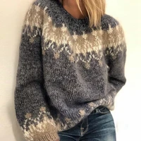 women vintage patchwork long sleeve pullovers 2021 autumn o neck knitted sweater new oversized sweater loose jumpers tops female