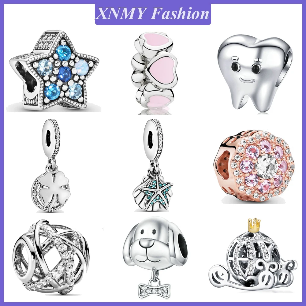 

XNMY Silver Color Pumpkin Carriage Dog umbrella Tooth DIY bead Fit Pandora Charms Original Bracelet Trinket DIY Women Jewelry