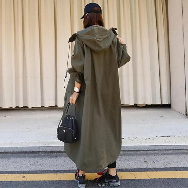 Тренчкот женский в Корейском стиле свободная ветровка болотного цвета с