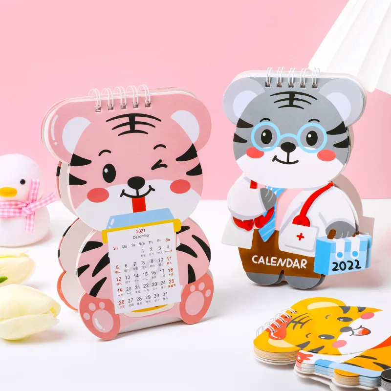 

1Pc Adorable Tiger Calendar 2022 Calendar Tabletop Calendar Coil Calendar Cartoon Paper Calendar