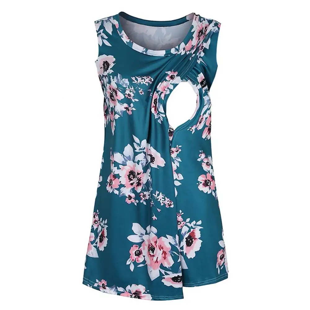 Платья для беременных женщин одежда майка без рукавов с цветочным принтом топы