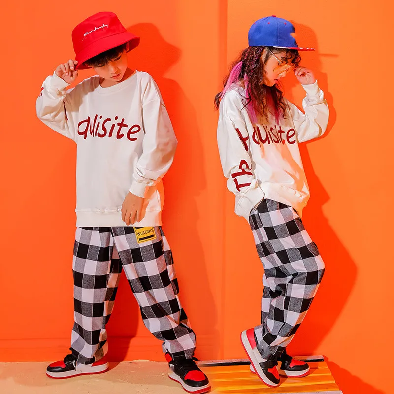 

Plaid Grey Running Casual Pants for Girls Boys Jazz Dance Costume Clothes