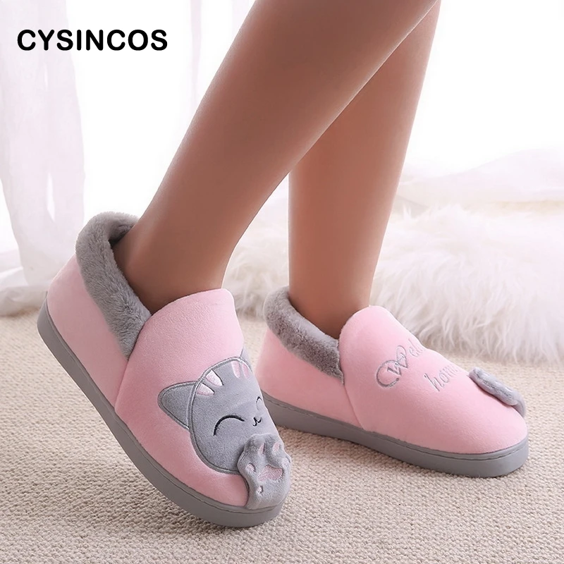 

Winter Warm Home Slippers Women Cartoon Cat Non-slip Home Shoes Men Indoor Floor Bedroom Lovers Couple Plush House Shoes 2021