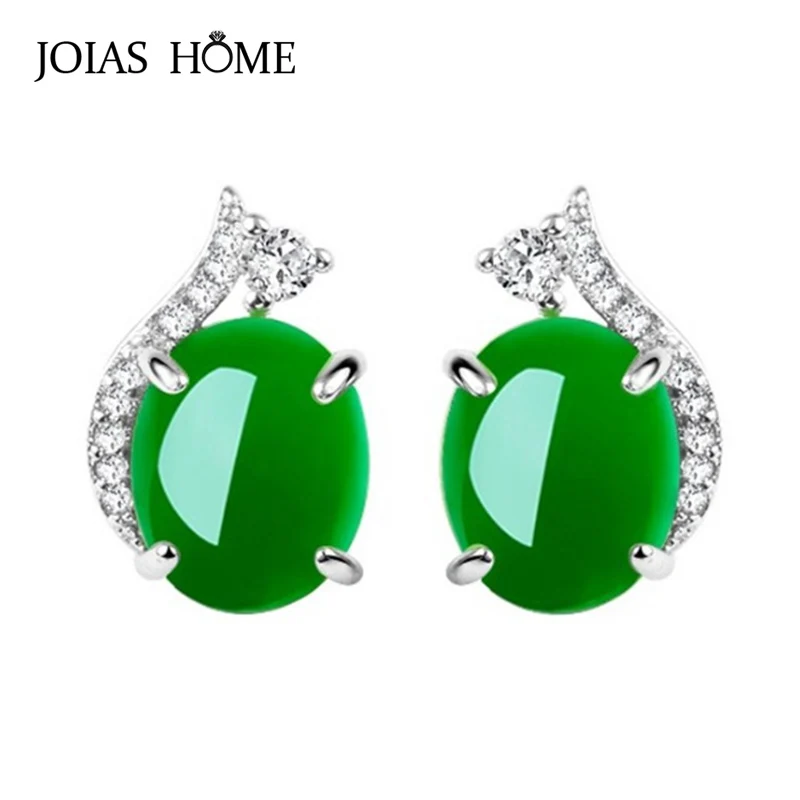 

JoiasHome Korean 925 Sterling Silver Earrings For Woman With 10MM Round Shape Agate Gmstones Zircon Women Silver Jewelry Gift