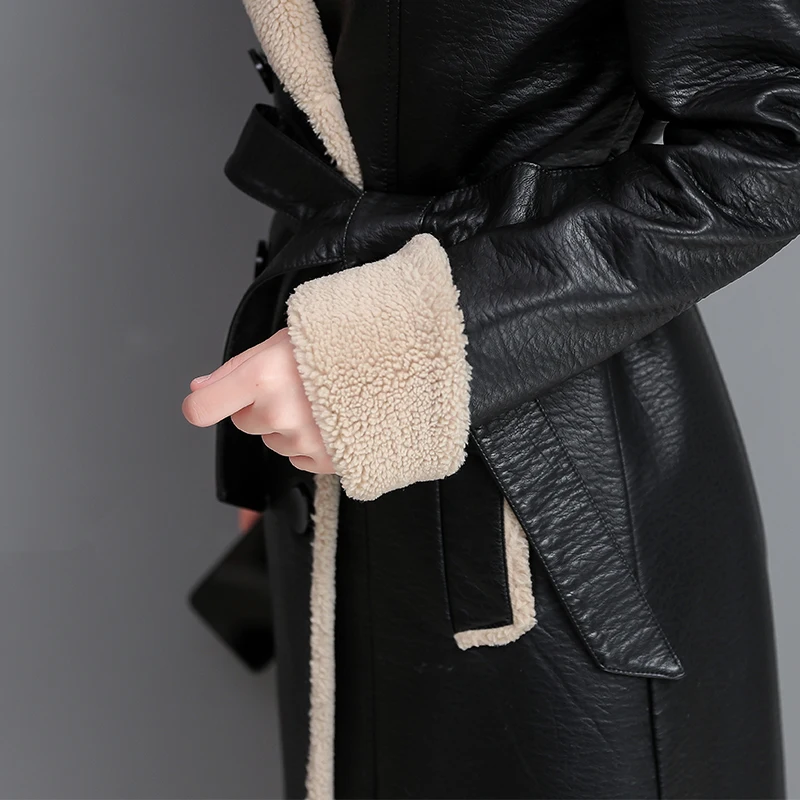 Модная зимняя женская куртка из искусственного меха женское кожаное пальто с