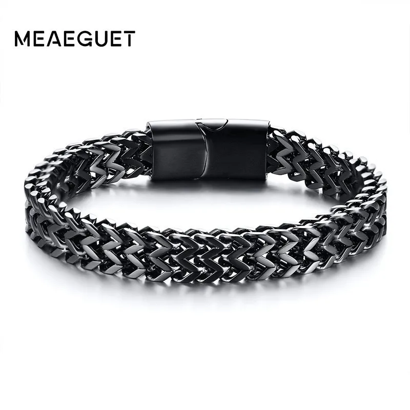 Мужской браслет в стиле панк из нержавеющей стали с двойной цепочкой черного