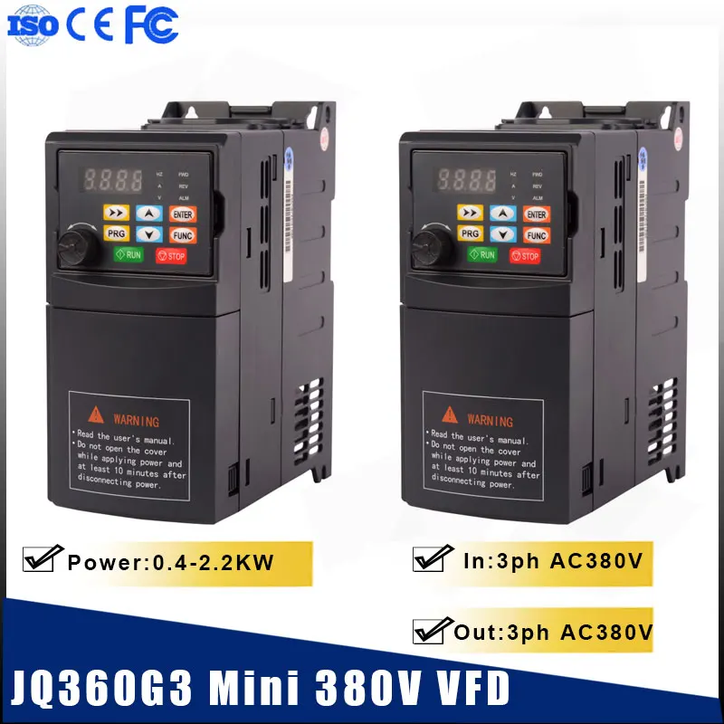 Frequency Converter Mini VFD 380V Three Phase Input 0.4KW 0.75KW 2.2KW Three Phase Output AC Drive Motor Speed Control Inverter