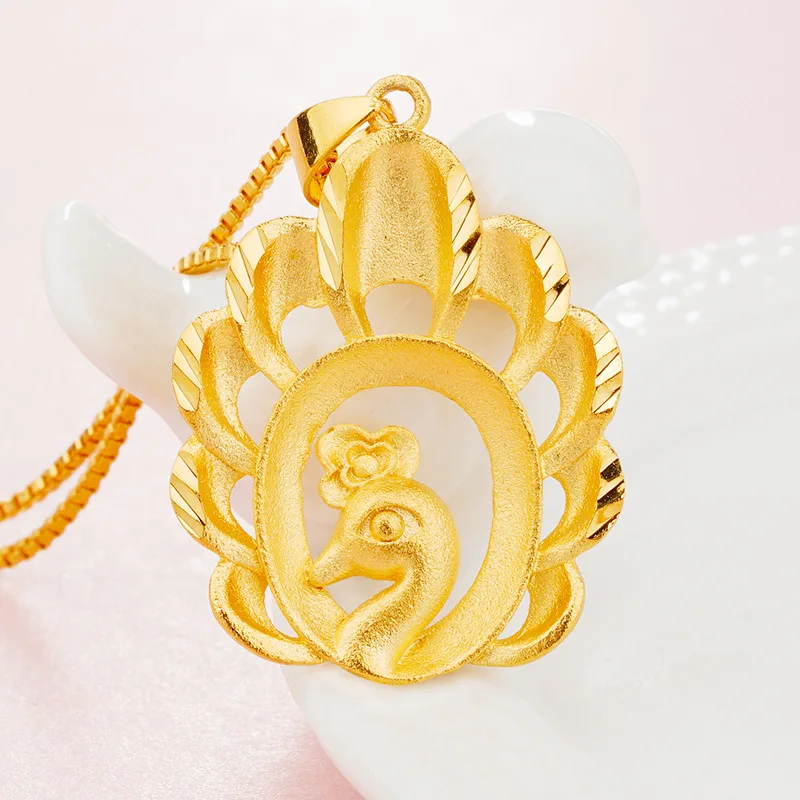 Модное Длинное ожерелье с круглой подвеской в виде павлина из 24 каратного золота