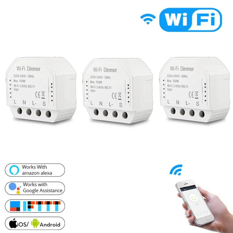 3 Pieces DIY wifi умный диммер светильник светодиодный Tuya APP пульт дистанционного управления выключатель модуль 1 комплект 1/2 способ работы с Alexa Google Home - Цвет: 3 Pieces