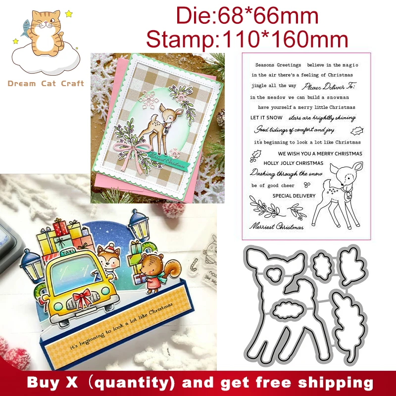 

Sentence Merry Christmas Fawn Deer Stamps and Cutting Dies New Arrivals 2021 Diy Dies Scrapbook Album Embossed Craft Cut Dies
