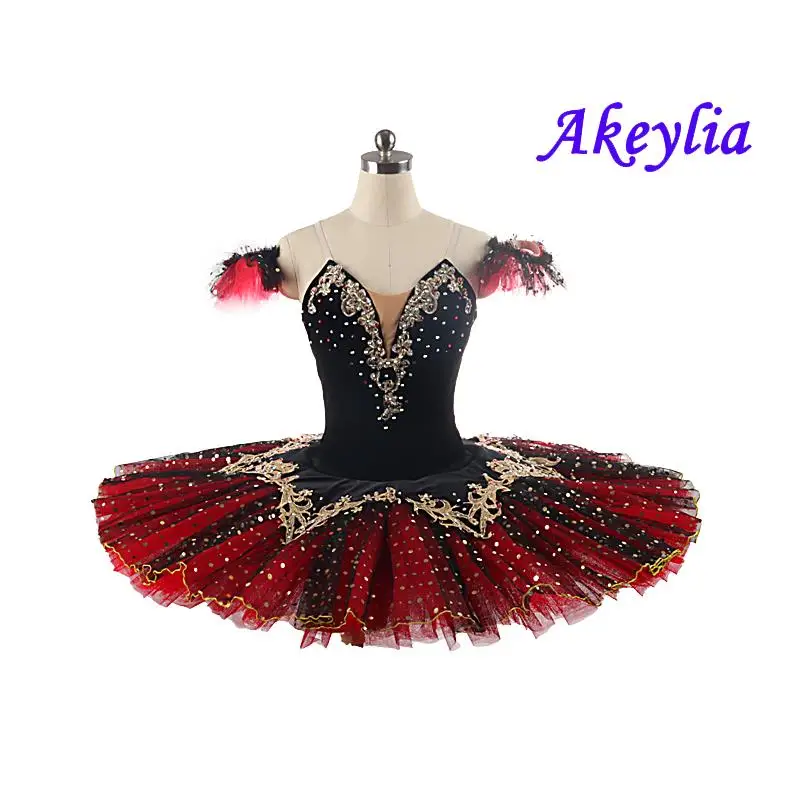 Girls Don Quixote Kitri Variation Ballet Competition Costume Professional Pancake Tutu Red Black Spanish Dress Adult 11 layers